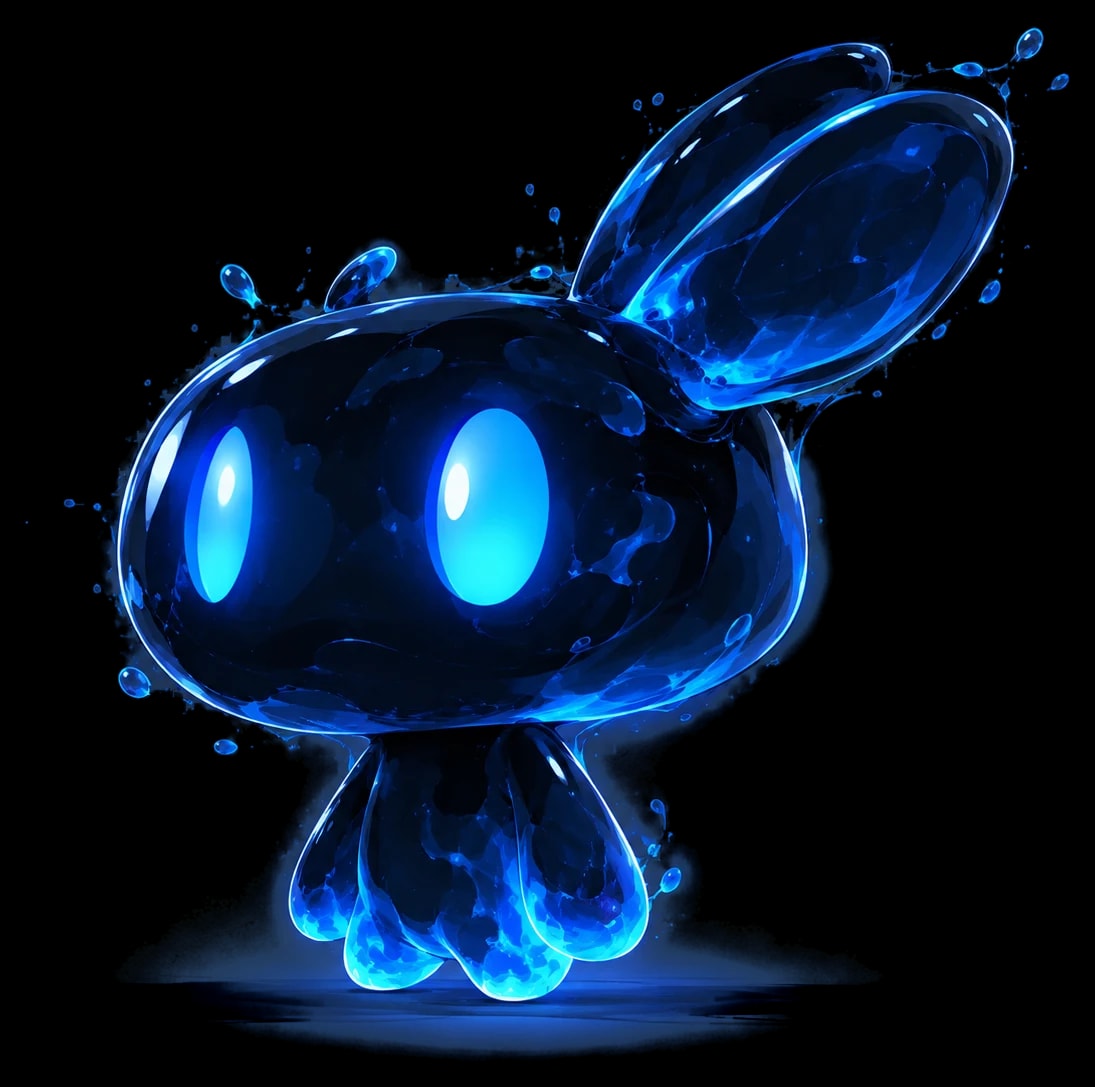 Oomi, canonical pose, isolated with a soft glow matte for dark backgrounds.